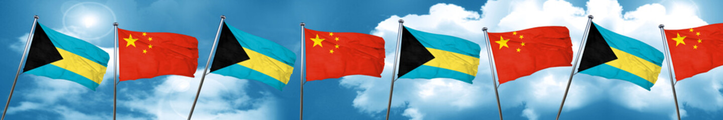 Bahamas flag with China flag, 3D rendering