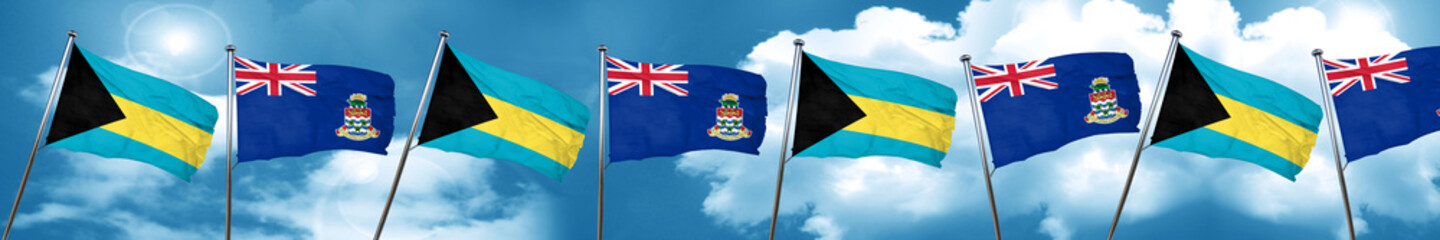 Bahamas flag with Cayman islands flag, 3D rendering