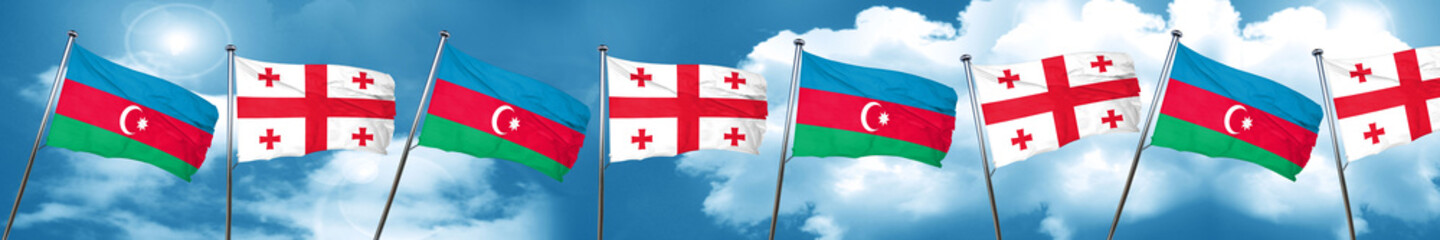 Azerbaijan flag with Georgia flag, 3D rendering