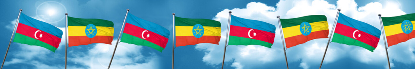 Azerbaijan flag with Ethiopia flag, 3D rendering