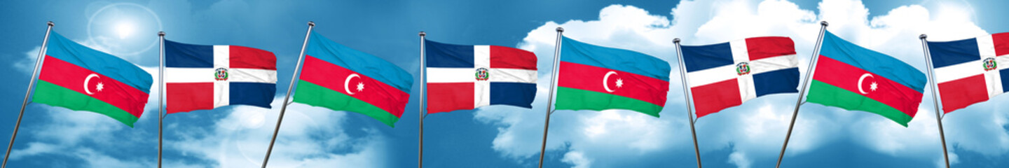Azerbaijan flag with Dominican Republic flag, 3D rendering