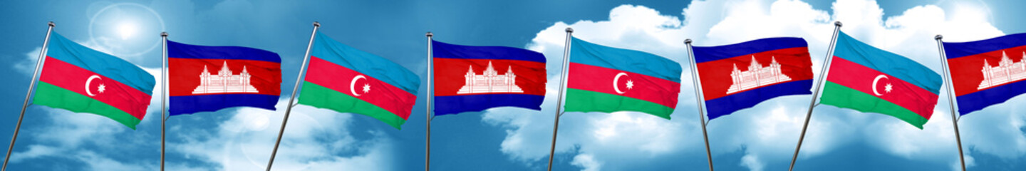 Azerbaijan flag with Cambodia flag, 3D rendering