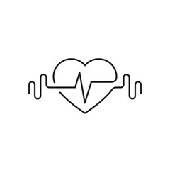 Vector heart outline, dumbbells and a cardiogram. Icon symbolizing health  sport. Lifestyle. Line art