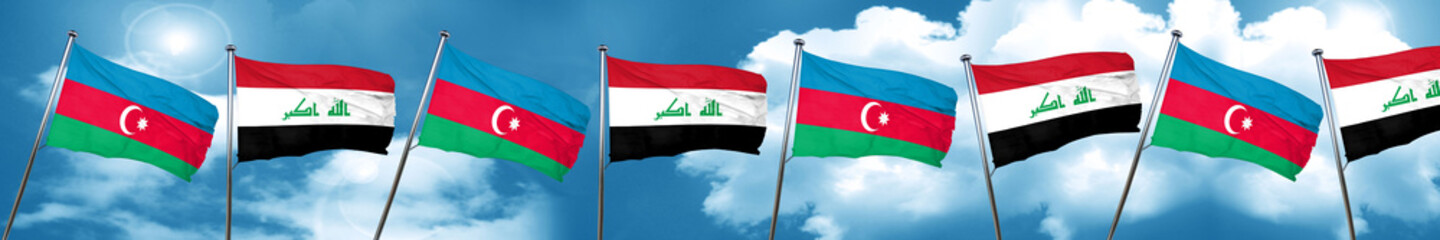 Azerbaijan flag with Iraq flag, 3D rendering