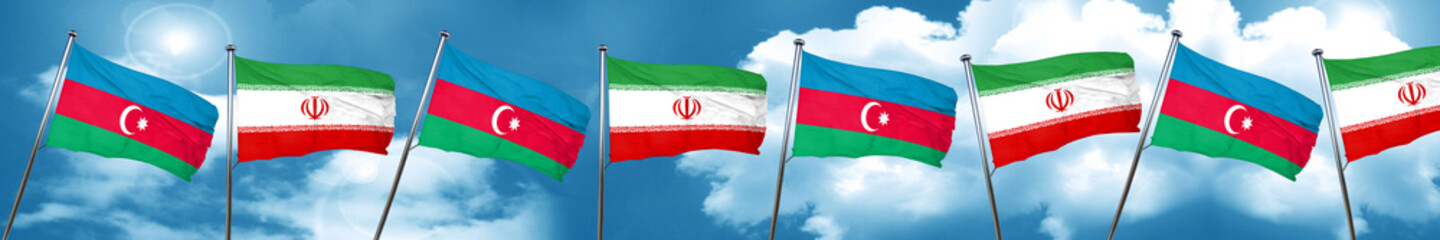 Azerbaijan flag with Iran flag, 3D rendering