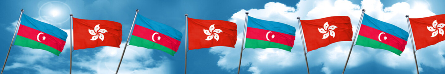 Azerbaijan flag with Hong Kong flag, 3D rendering