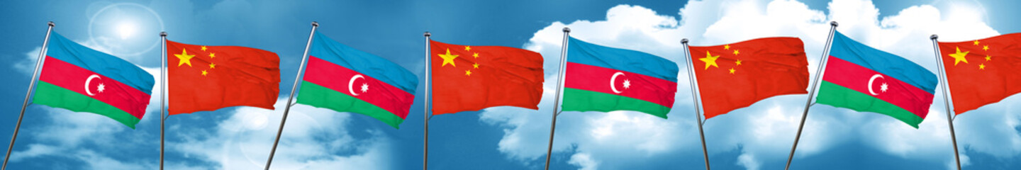 Azerbaijan flag with China flag, 3D rendering