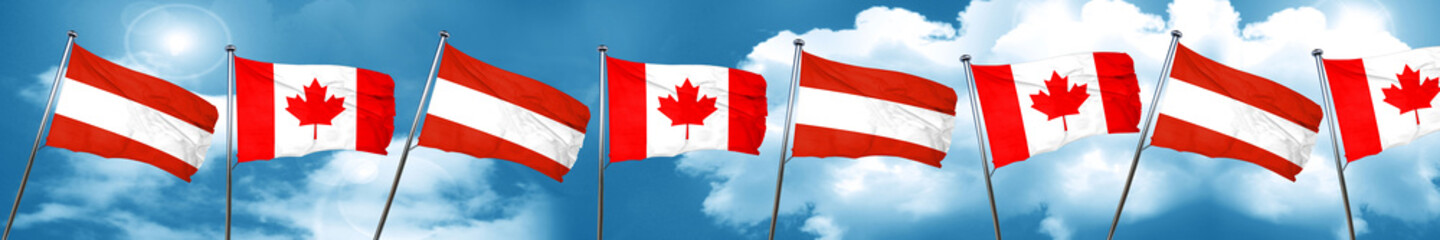 Austria flag with Canada flag, 3D rendering