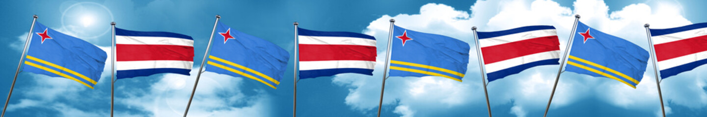 aruba flag with Costa Rica flag, 3D rendering