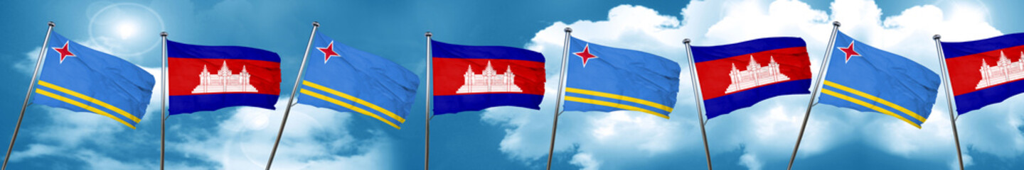 aruba flag with Cambodia flag, 3D rendering