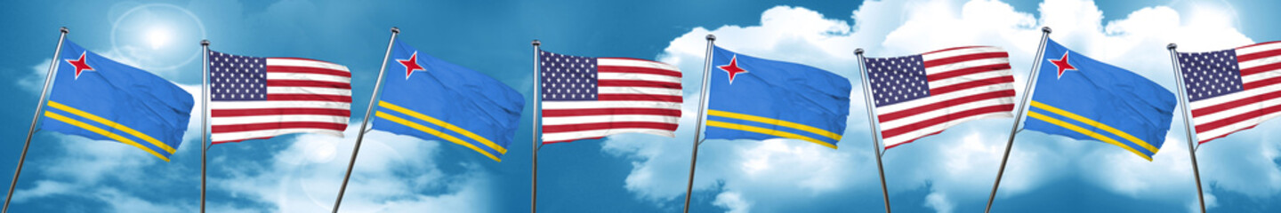 aruba flag with American flag, 3D rendering