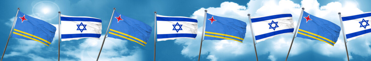 aruba flag with Israel flag, 3D rendering