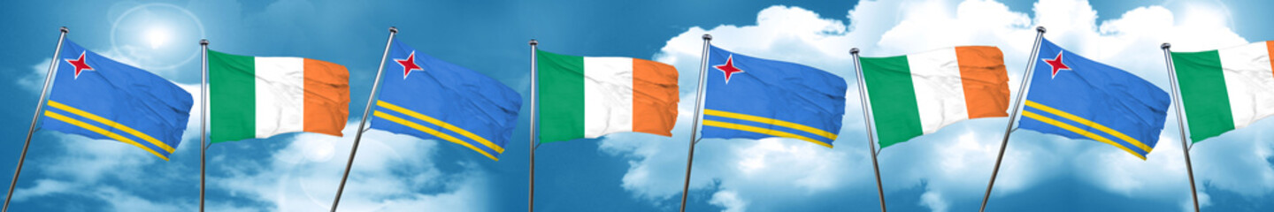aruba flag with Ireland flag, 3D rendering