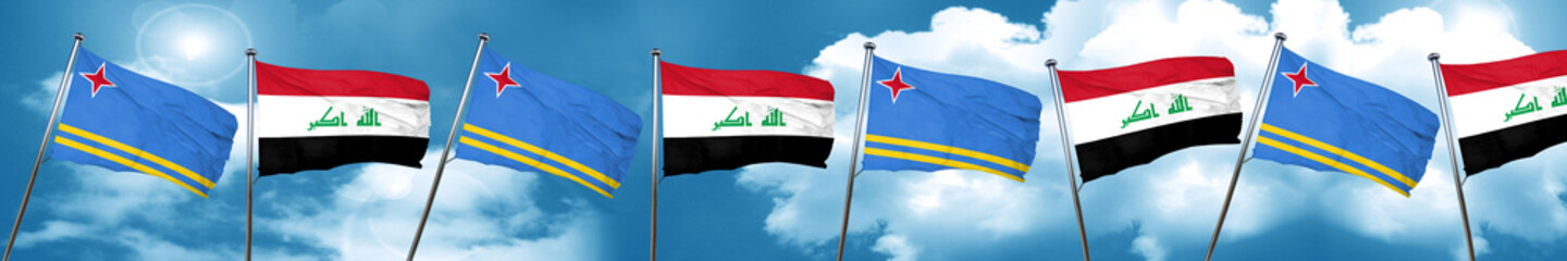 aruba flag with Iraq flag, 3D rendering
