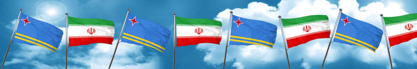 aruba flag with Iran flag, 3D rendering