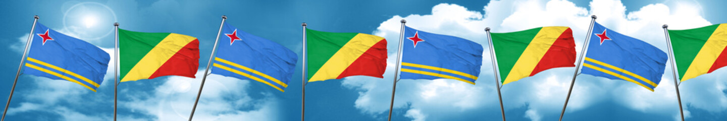 aruba flag with congo flag, 3D rendering