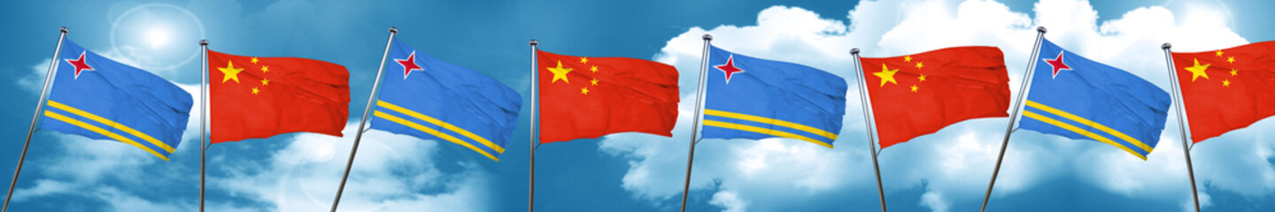 aruba flag with China flag, 3D rendering