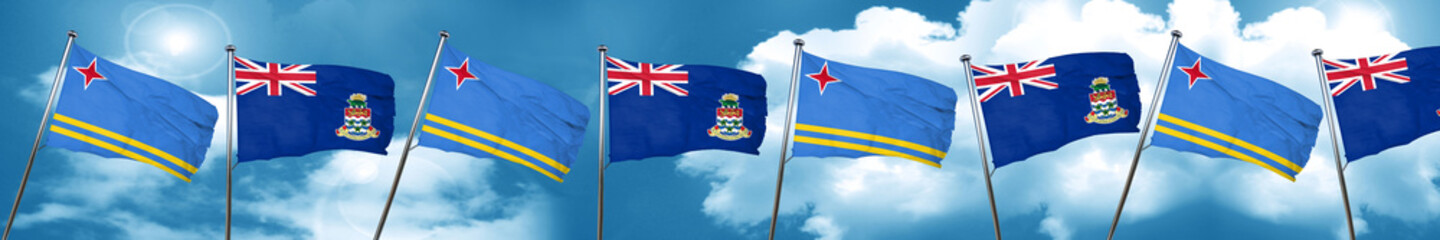 aruba flag with Cayman islands flag, 3D rendering