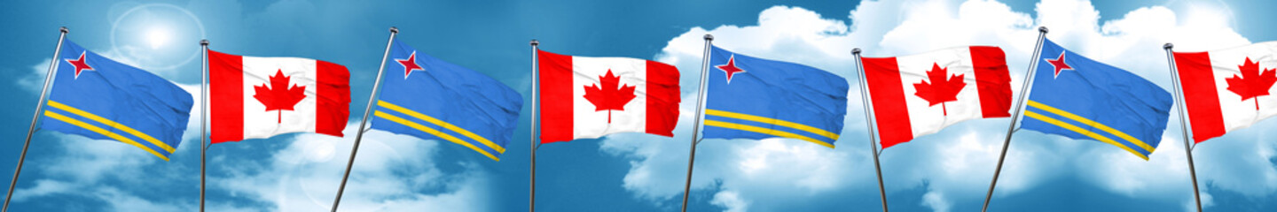 aruba flag with Canada flag, 3D rendering