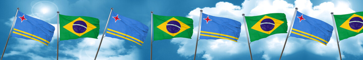 aruba flag with Brazil flag, 3D rendering