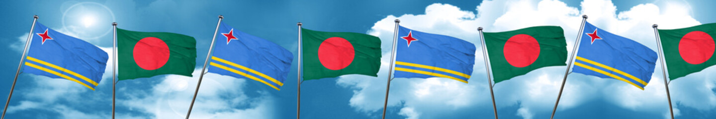 aruba flag with Bangladesh flag, 3D rendering