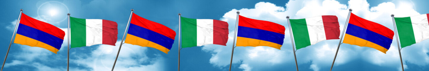 Fototapeta na wymiar Armenia flag with Italy flag, 3D rendering