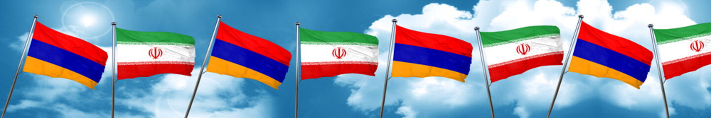 Armenia flag with Iran flag, 3D rendering