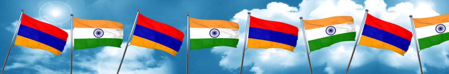 Armenia flag with India flag, 3D rendering