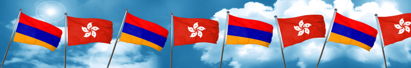 Armenia flag with Hong Kong flag, 3D rendering