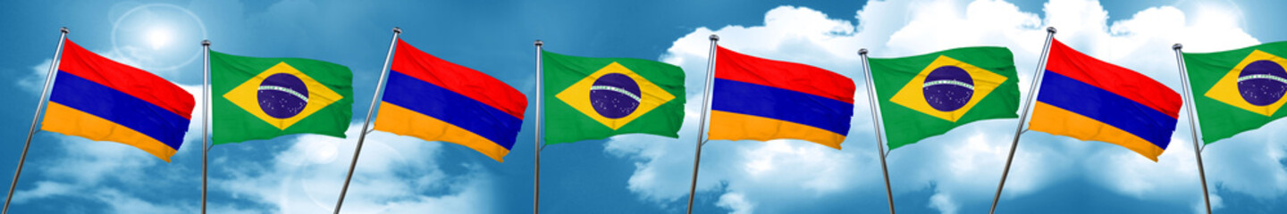 Armenia flag with Brazil flag, 3D rendering