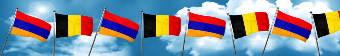 Armenia flag with Belgium flag, 3D rendering