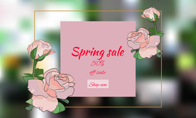 Spring sale background with beautiful colorful flower. Vector illustration template, banners. Wallpaper, fliers, invitation, posters, brochure, voucher discount.