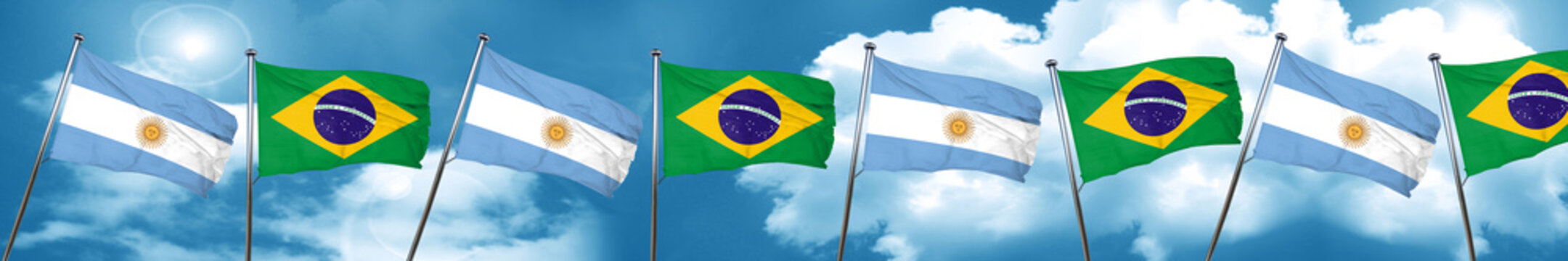 Argentina Flag With Brazil Flag, 3D Rendering