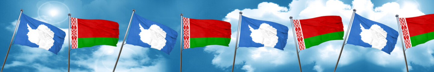 antarctica flag with Belarus flag, 3D rendering