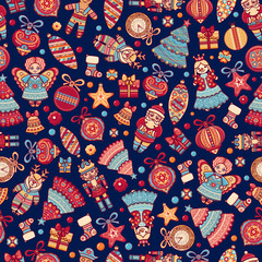 Christmas toys. Seamless pattern. Holiday background. Best for greeting cards