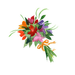 Watercolor bouquet with ribbon