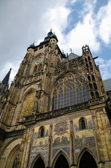 Fototapeta na wymiar View to the medieval gothic St. Vitus cathedral. Prague Castle area. Czech Republic