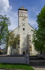 Fototapeta na wymiar Kezmarok, Slovakia - Medieval basilica of the Holy Cross - bell tower