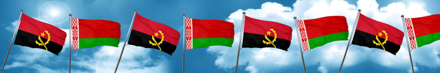 Angola flag with Belarus flag, 3D rendering