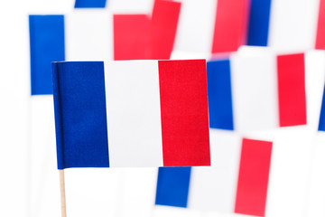 Fototapeta na wymiar Small paper flag of France with flagpole