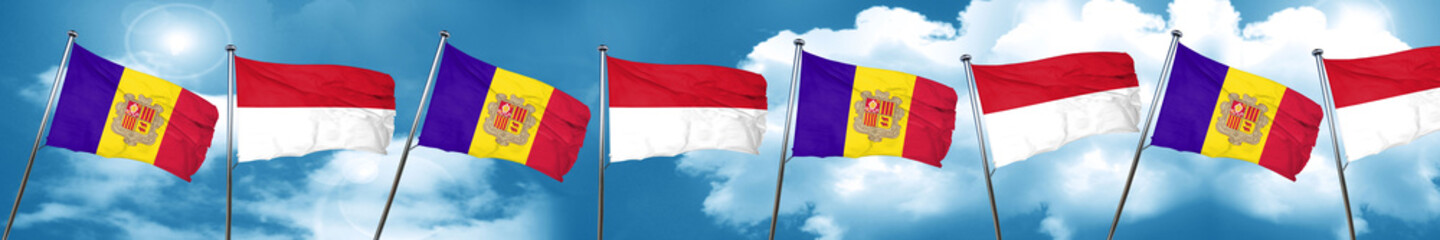 Andorra flag with Indonesia flag, 3D rendering