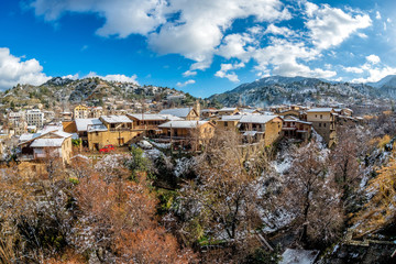 Fototapeta na wymiar Winter scenery in village of Kakopetria. Nicosia District, Cyprus