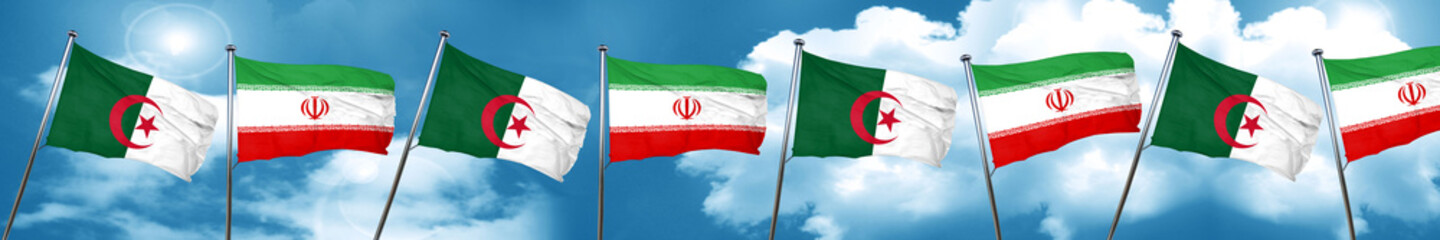 algeria flag with Iran flag, 3D rendering
