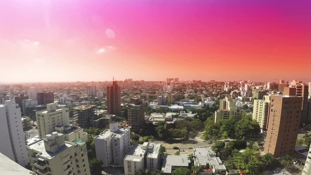 Barranquilla Colombia skyline sunset time lapse epic colors grades with space for your text or logo. Cityscape aerial panoramic view. full hd and 4k.
