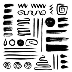 Set Of Black Hand-Drawn Grunge Different Elements