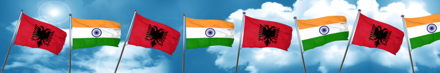 Albania flag with India flag, 3D rendering