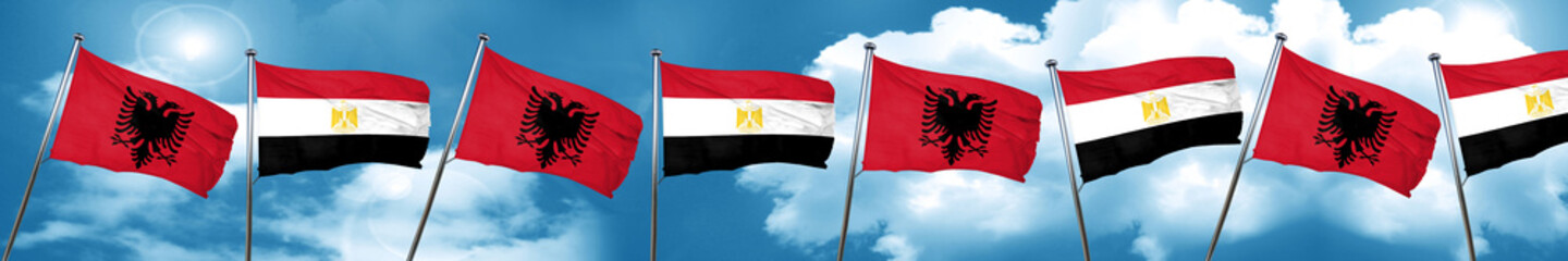 Albania flag with egypt flag, 3D rendering