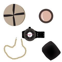 collection of  cosmetics and fashion accessories isolated on white background, vector, illustration