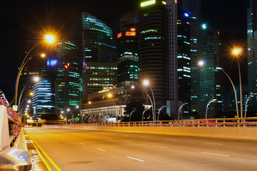 Fototapeta na wymiar City of Singapore at night, highway road 