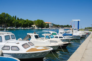 Fototapeta na wymiar Summer view of Zadar harbor or waterfront in Dalmatia, Croatia.